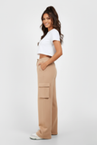 beige HIGH WAISTED CARGO SWEATPANT