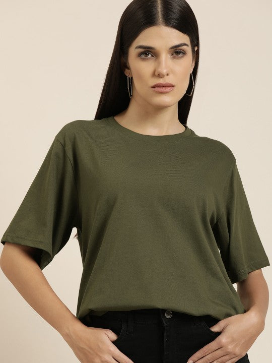 Olive Green Drop Shoulder Oversize T Shirt