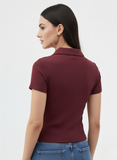 Maroon Ribbed Polo Half Sleeves