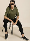 Olive Green Drop Shoulder Oversize T Shirt