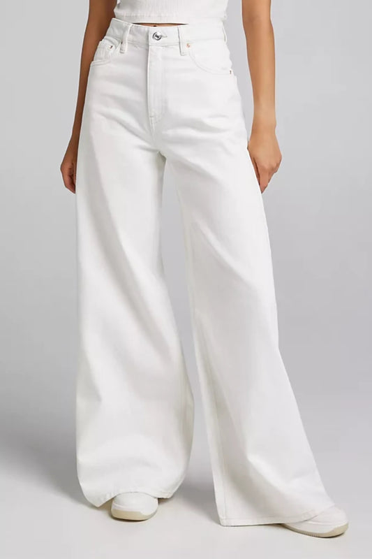 White  Wide Leg Jeans High Waisted