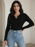 Black V Neck Knit Shirt - Full Sleeve