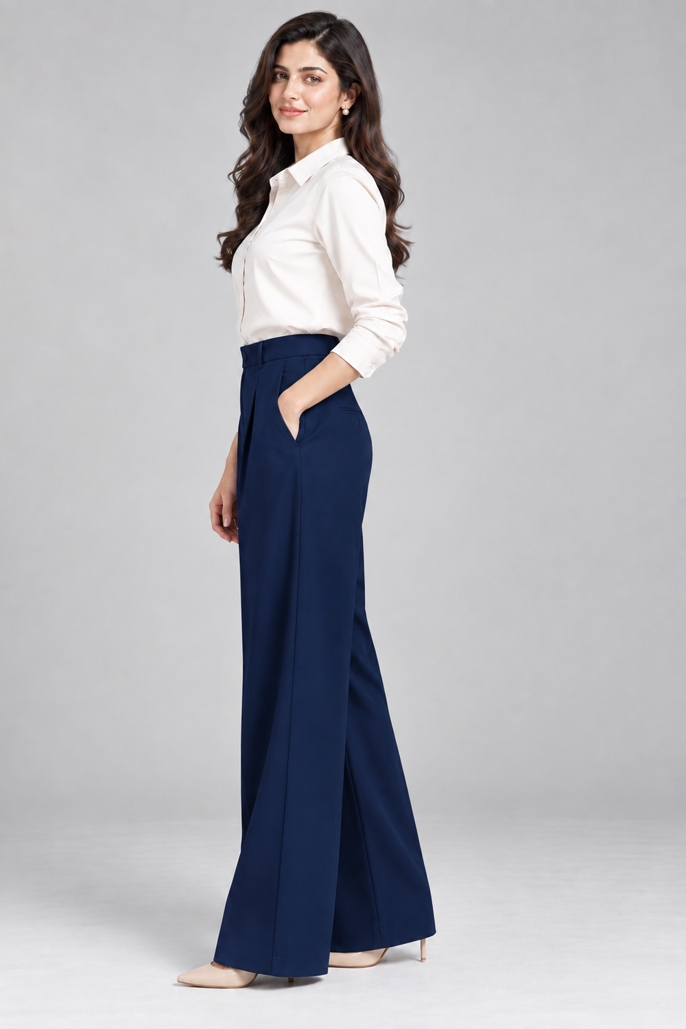 Tailored Wide Leg Pants - Blue