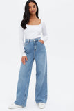 Mid Blue High Waisted Wide Leg