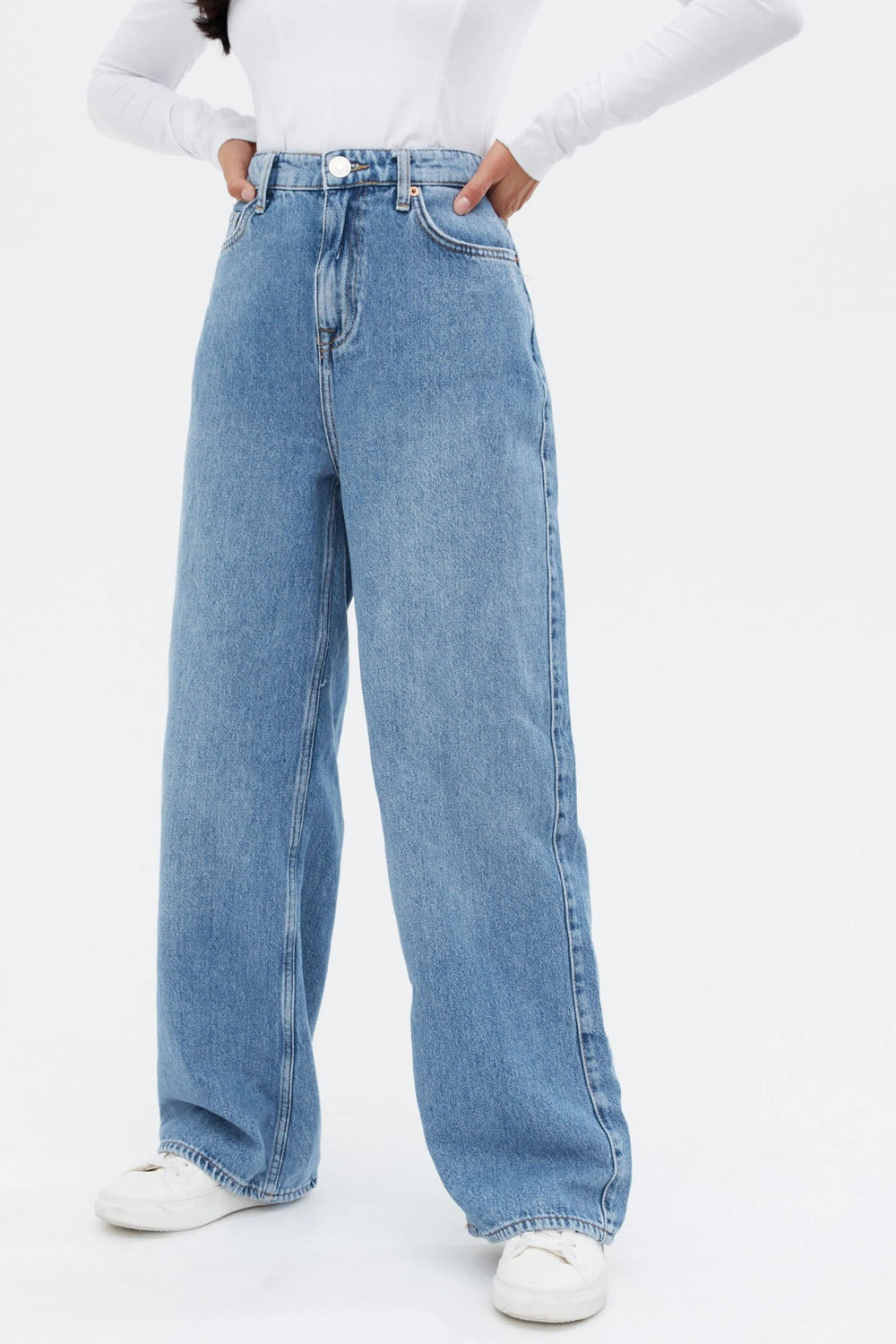 Mid Blue High Waisted Wide Leg