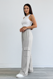 GREY  HIGH WAISTED CARGO SWEATPANT