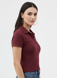 Maroon Ribbed Polo Half Sleeves