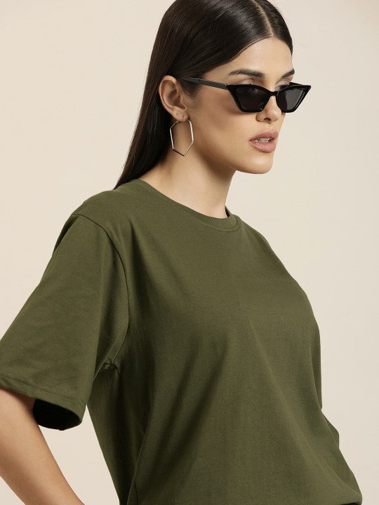 Olive Green Drop Shoulder Oversize T Shirt
