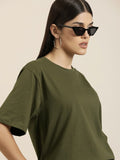 Olive Green Drop Shoulder Oversize T Shirt