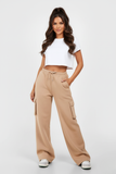 beige HIGH WAISTED CARGO SWEATPANT