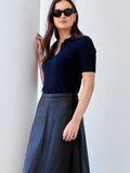 Navy Blue Ribbed Polo  Half Sleeves