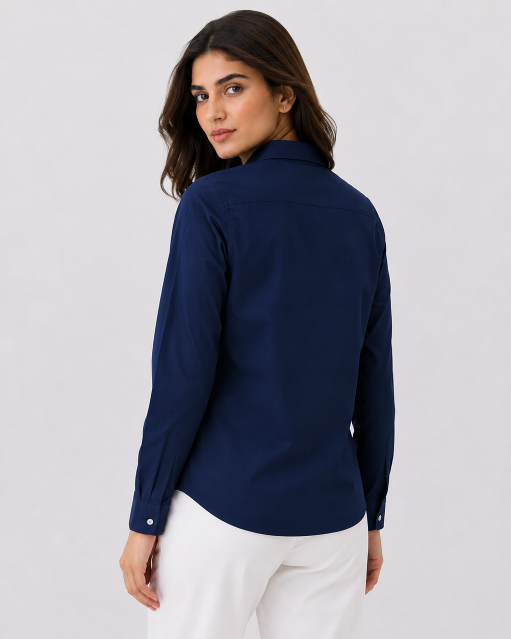 Women’s Cotton Button Down Shirt - Navy Blue