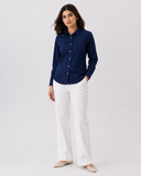 Women’s Cotton Button Down Shirt - Navy Blue