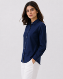 Women’s Cotton Button Down Shirt - Navy Blue