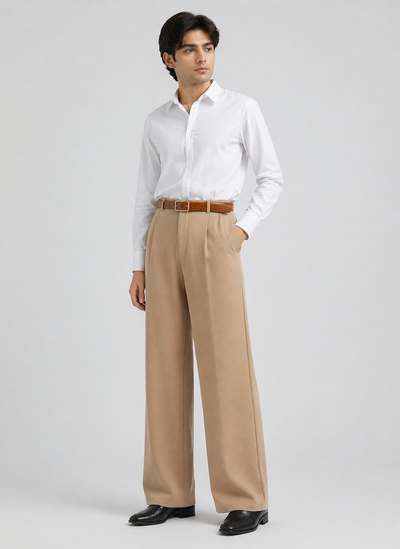 Mens Tailored Wide Leg Pants - Khaki