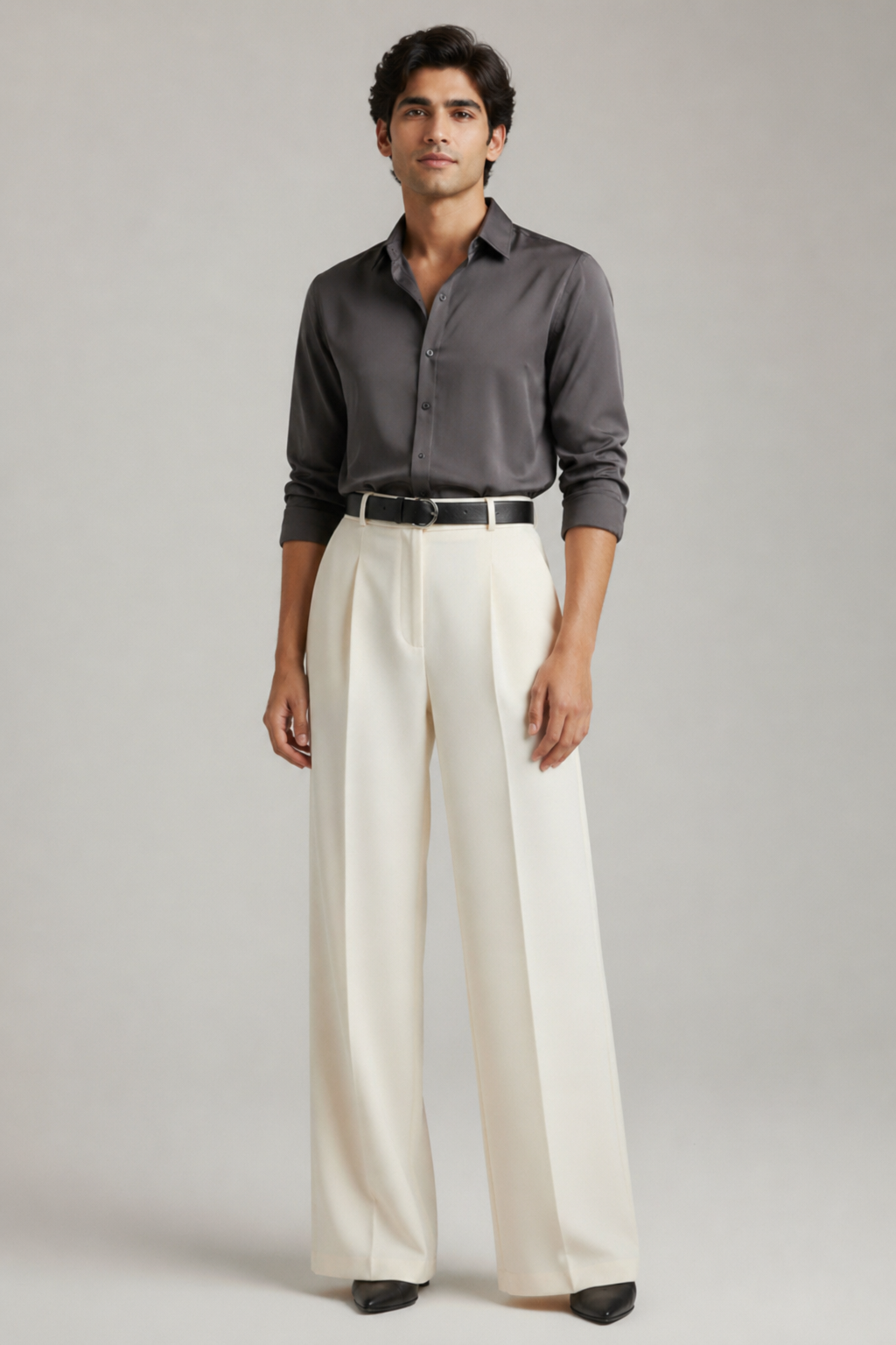 Mens Tailored Wide Leg Pants - Off White
