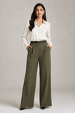 Tailored Wide Leg Pants - Olive Green