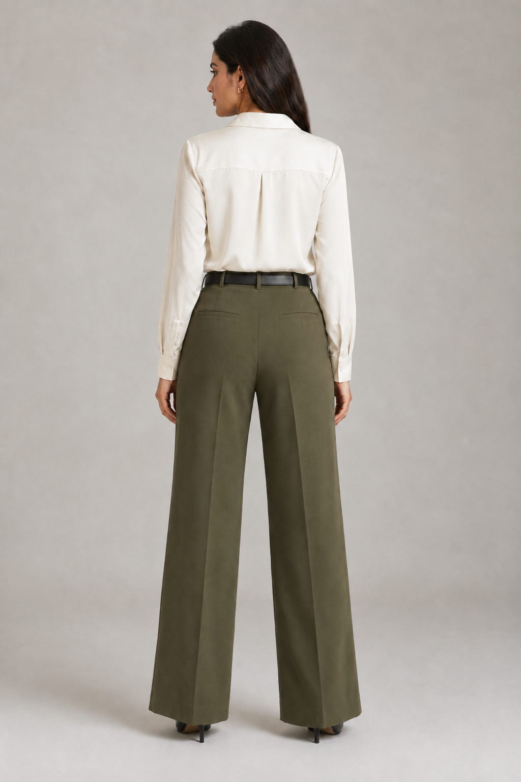Tailored Wide Leg Pants - Olive Green