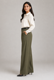 Tailored Wide Leg Pants - Olive Green