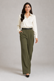 Tailored Wide Leg Pants - Olive Green