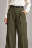Tailored Wide Leg Pants - Olive Green