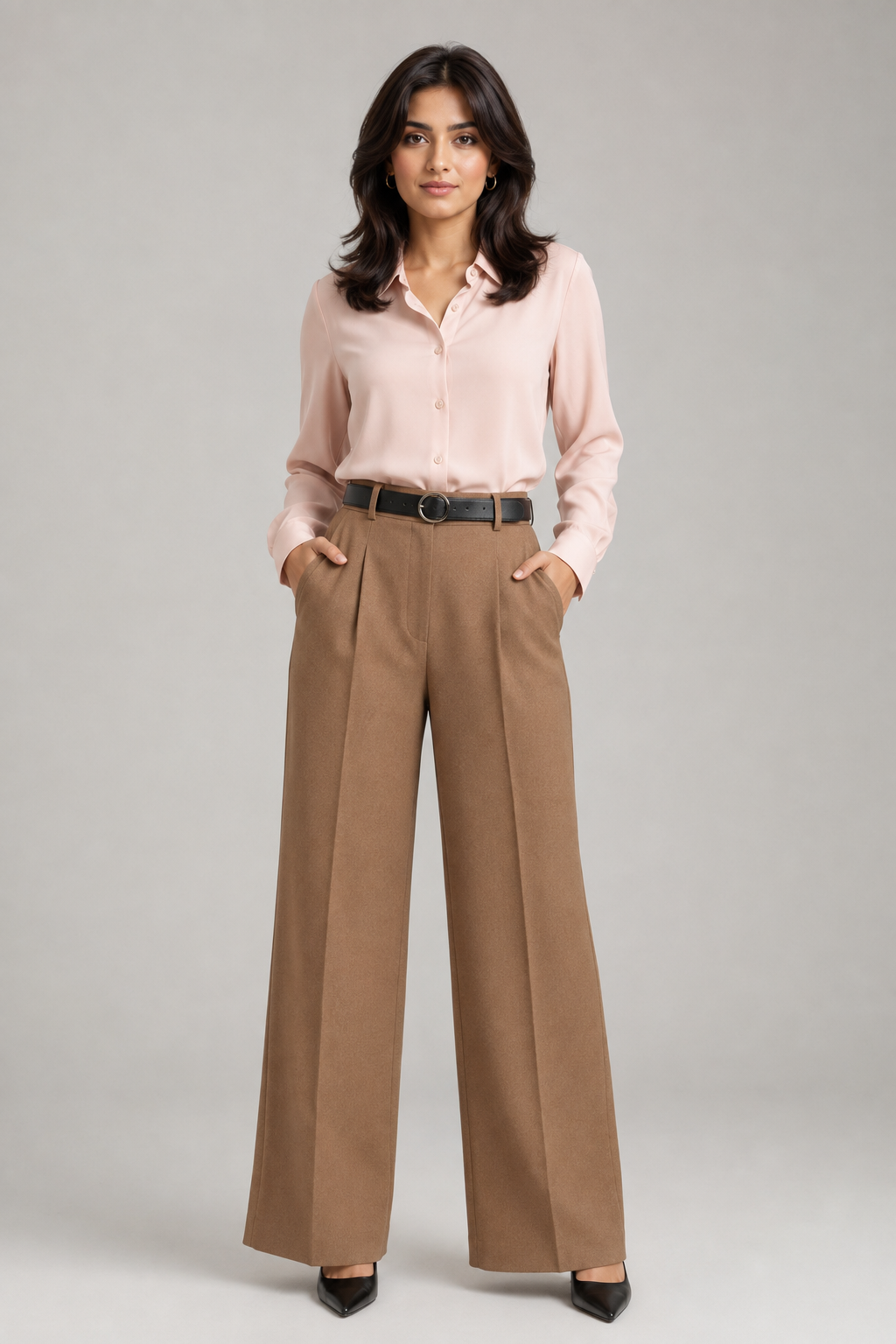 Tailored Wide Leg Pants - Golden Brown