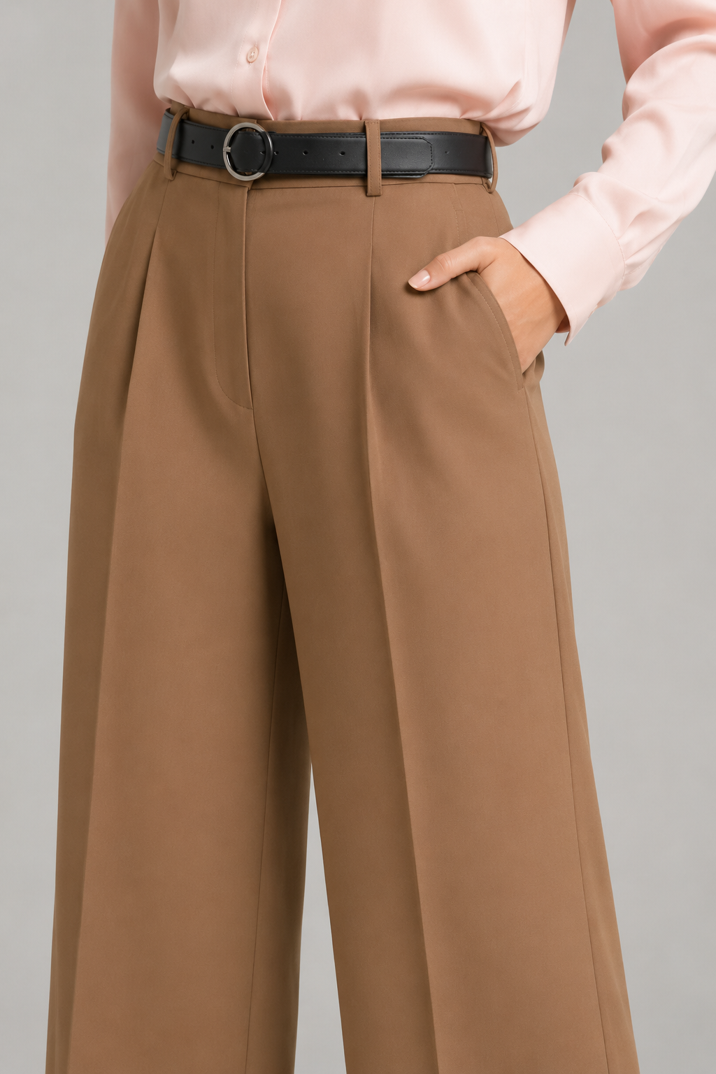 Tailored Wide Leg Pants - Golden Brown