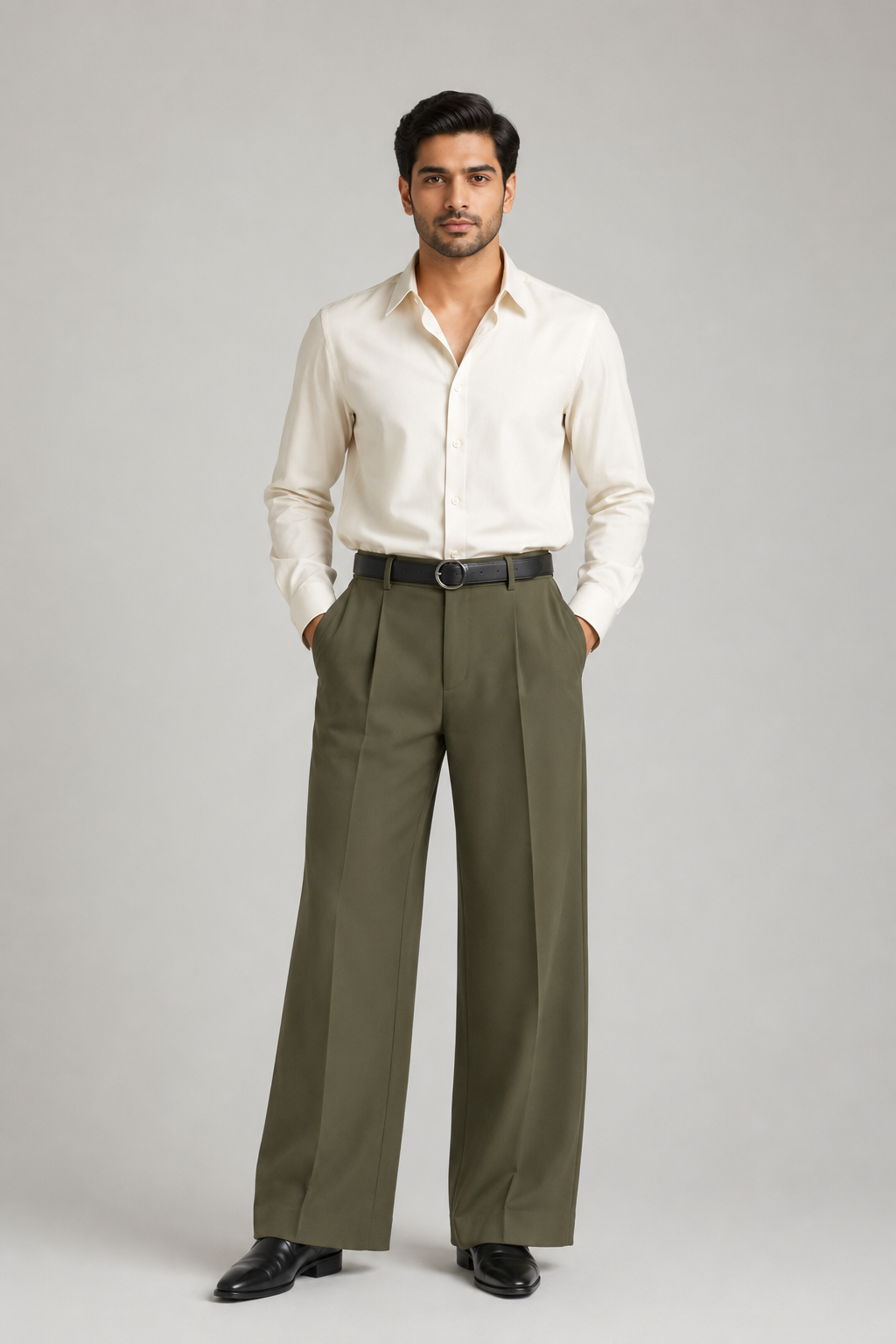 Mens Tailored Wide Leg Pants - Olive Green