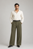 Mens Tailored Wide Leg Pants - Olive Green