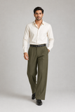 Mens Tailored Wide Leg Pants - Olive Green