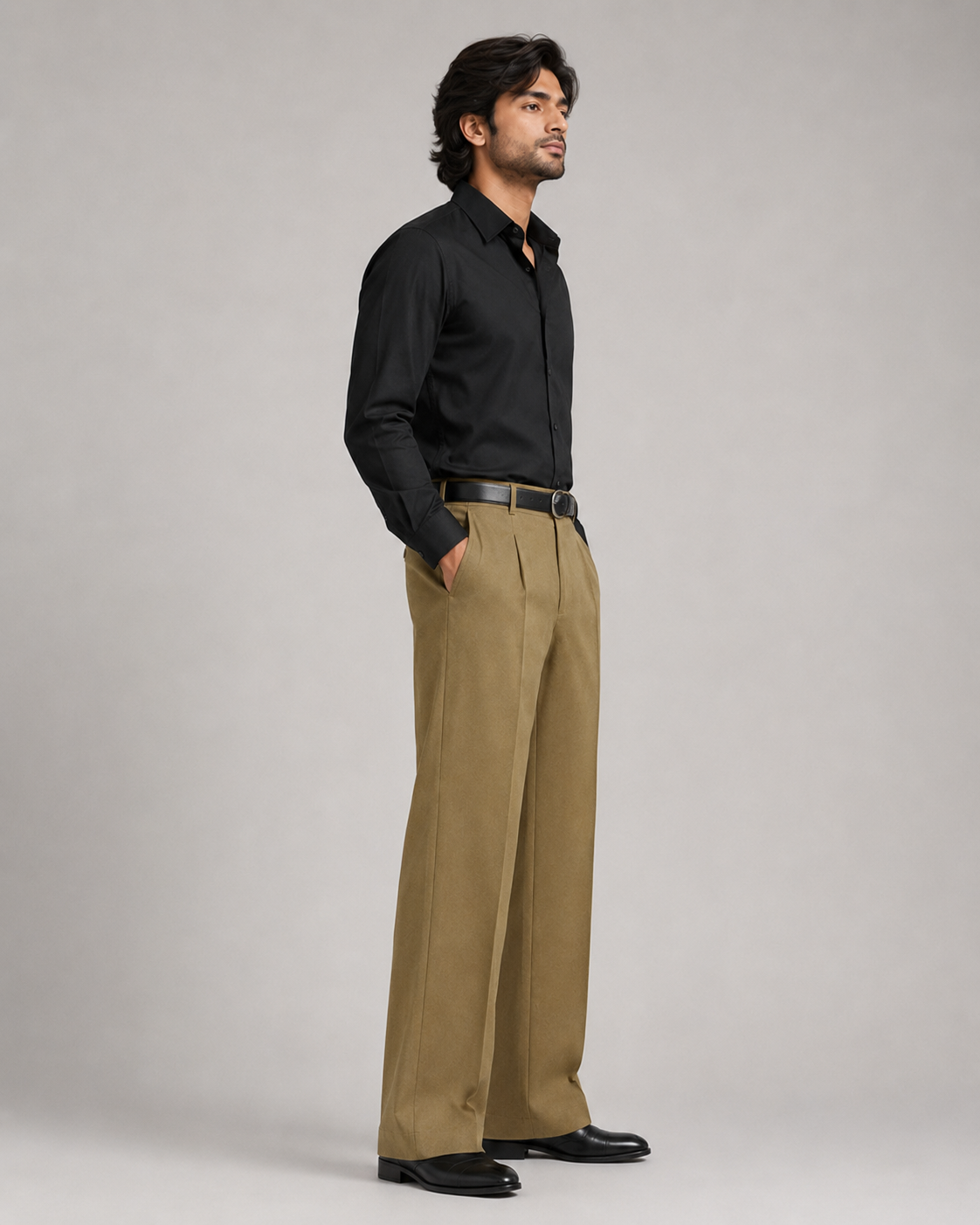 Mens Tailored Wide Leg Pants - Golden Brown