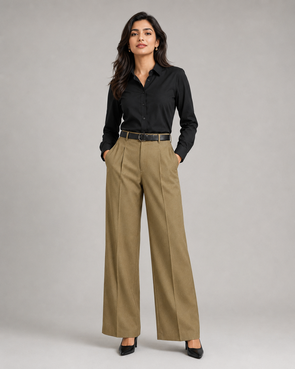 Tailored Wide Leg Pants - Golden Brown