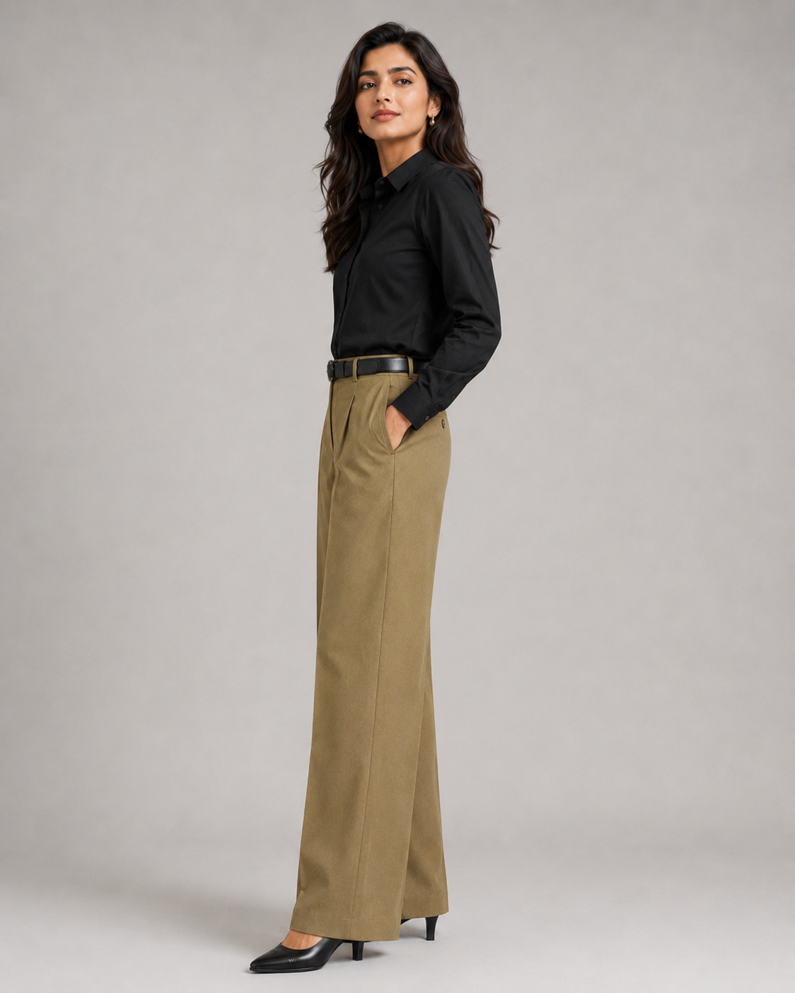 Tailored Wide Leg Pants - Golden Brown