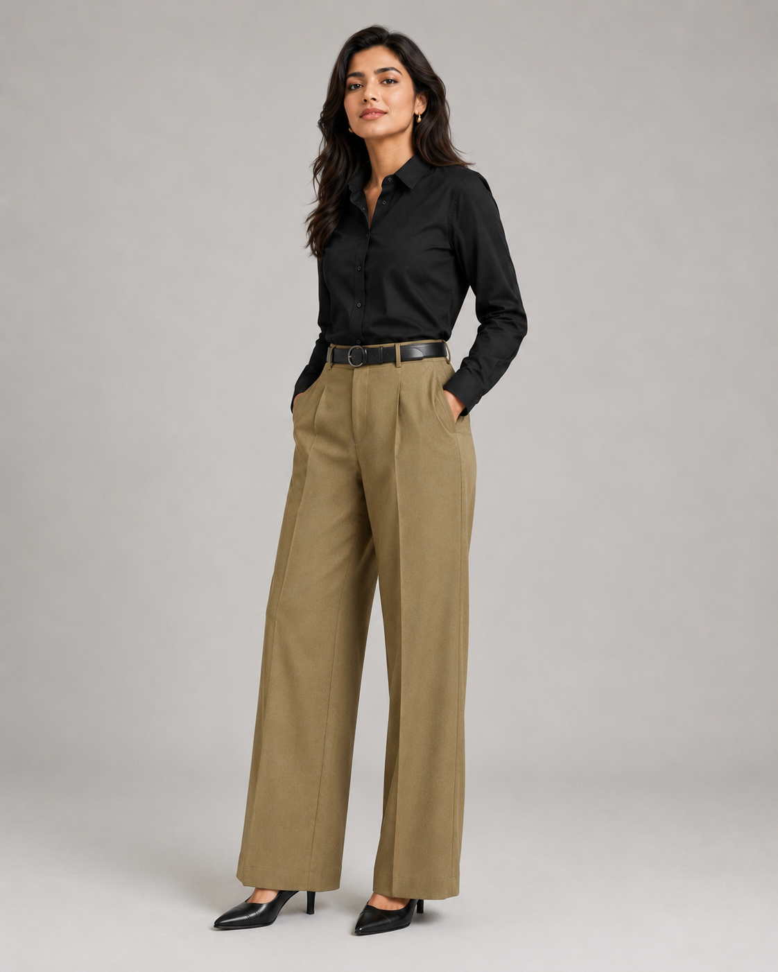 Tailored Wide Leg Pants - Golden Brown