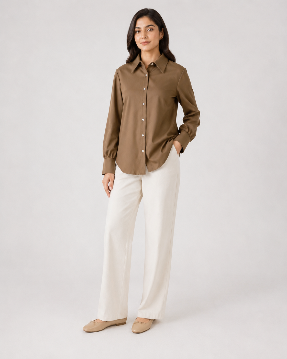 Women’s Cotton Button Down Shirt - Dark Brown