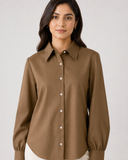 Women’s Cotton Button Down Shirt - Dark Brown