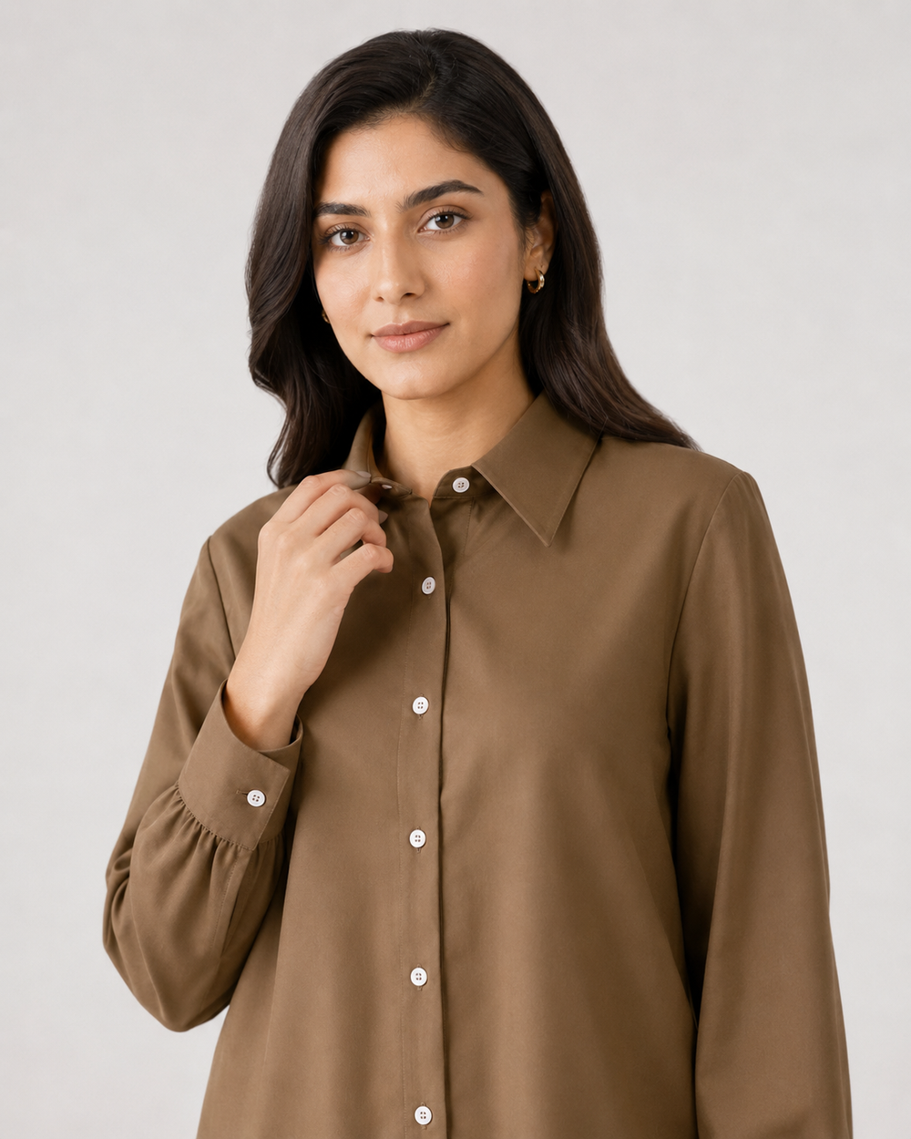 Women’s Cotton Button Down Shirt - Dark Brown