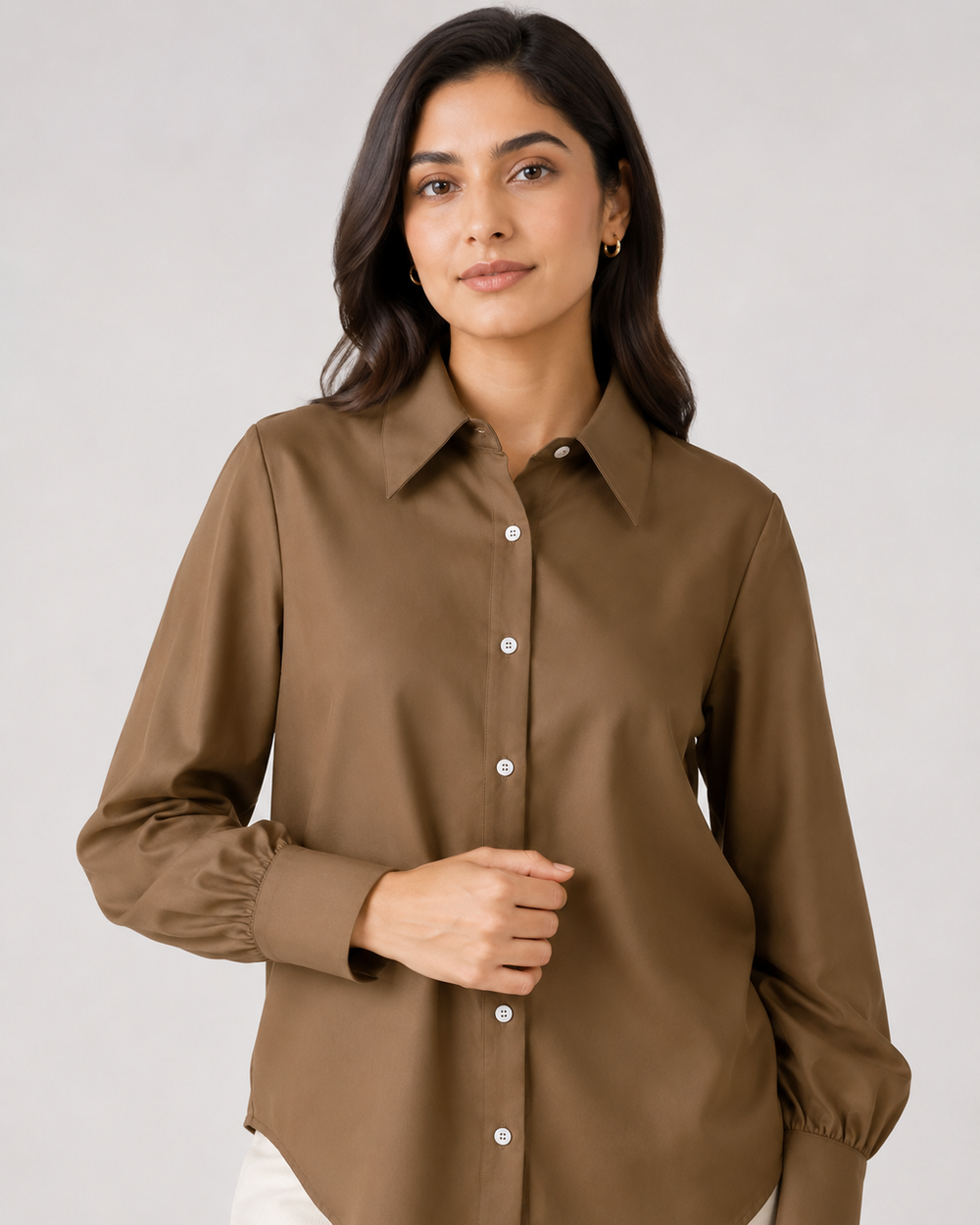 Women’s Cotton Button Down Shirt - Dark Brown