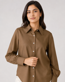 Women’s Cotton Button Down Shirt - Dark Brown