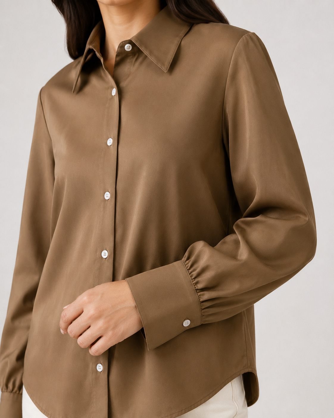 Women’s Cotton Button Down Shirt - Dark Brown
