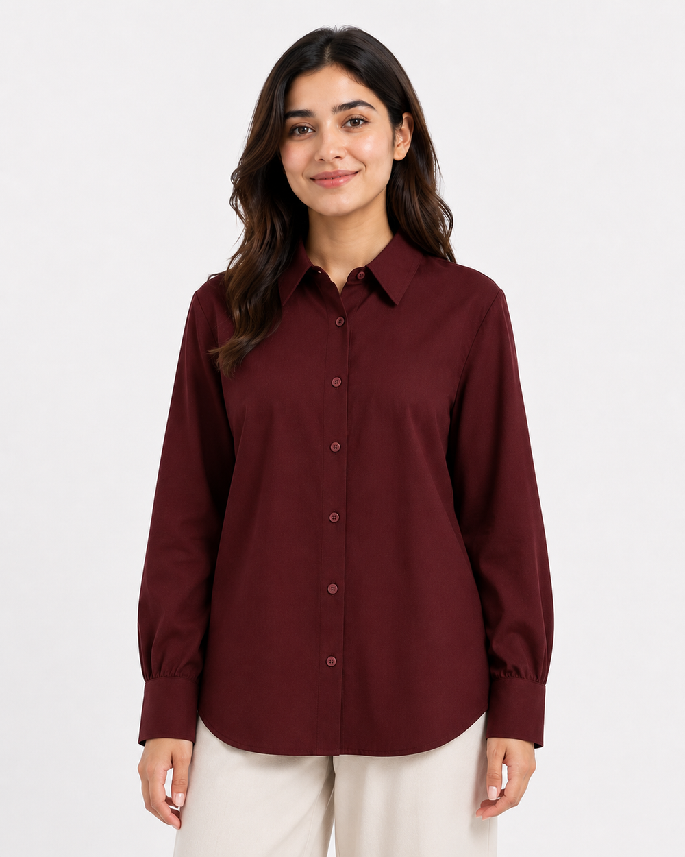 Women’s Cotton Button Down Shirt - Maroon
