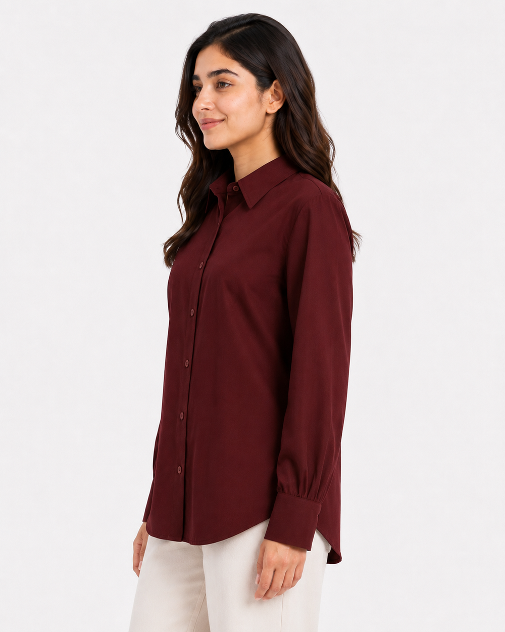 Women’s Cotton Button Down Shirt - Maroon
