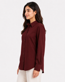 Women’s Cotton Button Down Shirt - Maroon