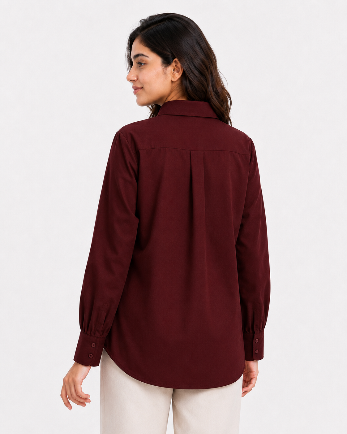 Women’s Cotton Button Down Shirt - Maroon