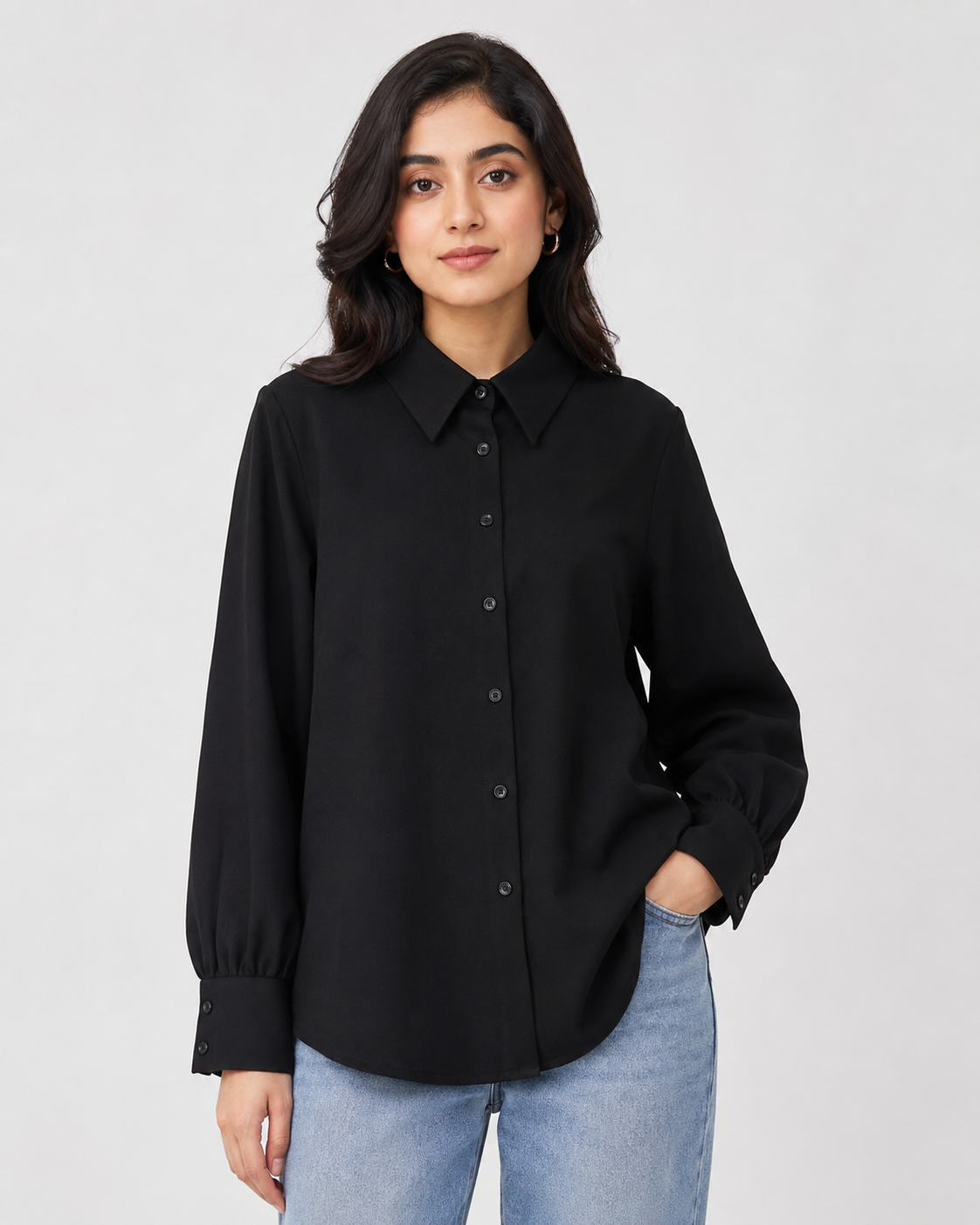 Women’s Cotton Button Down Shirt - Black