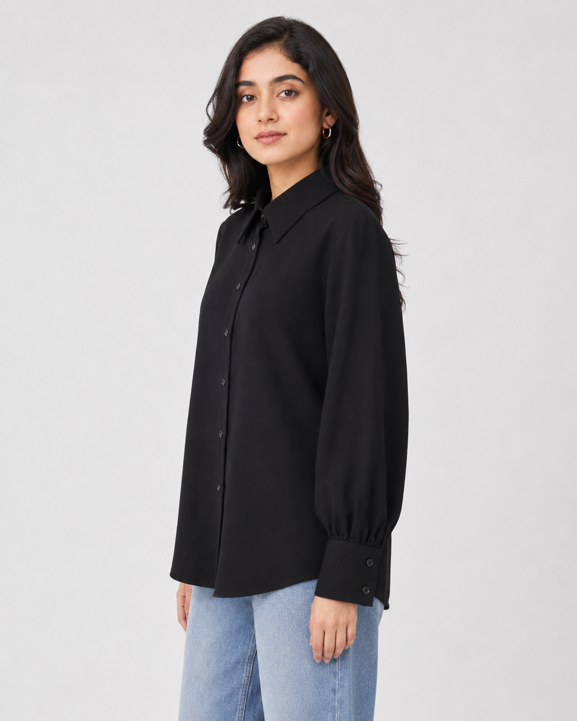 Women’s Cotton Button Down Shirt - Black
