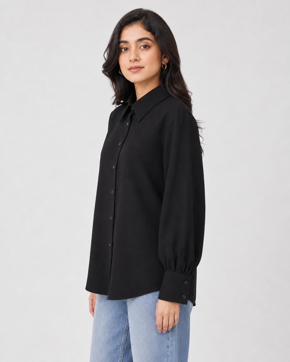 Women’s Cotton Button Down Shirt - Black