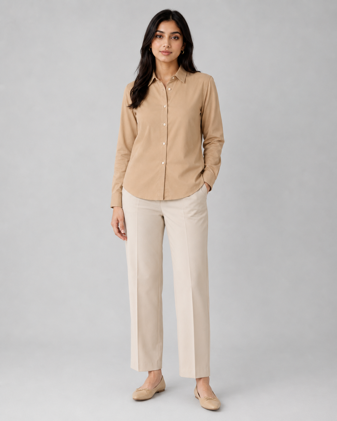 Women’s Cotton Button Down Shirt - Beige