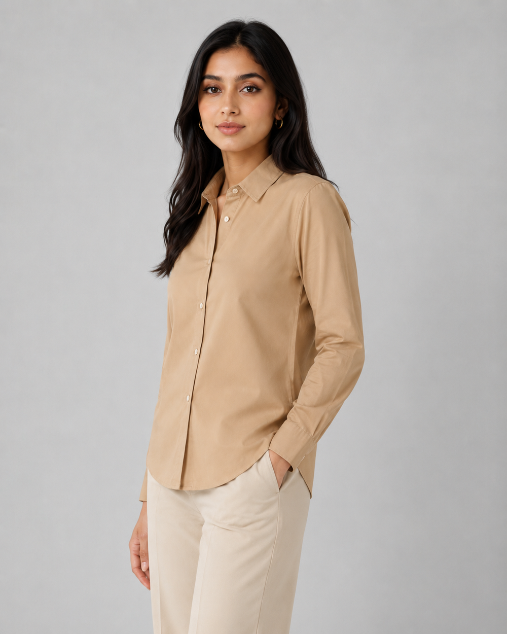 Women’s Cotton Button Down Shirt - Beige