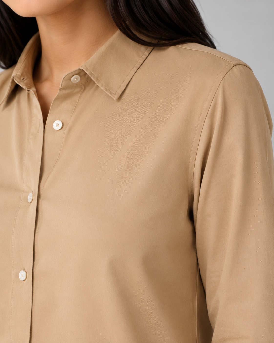 Women’s Cotton Button Down Shirt - Beige